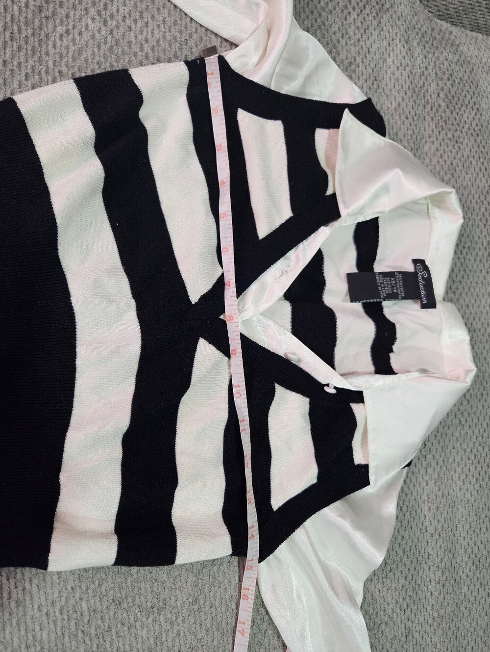 3/$15! Vintage Long Sleeve Top With Attached Striped Overlay, XS - Picture 6 of 8